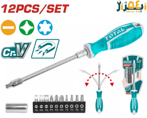 ست پیچ کوشتی و بیت 12 عددی توتال THT250FL1206 ست پیچ کوشتی و بیت 12 عددی توتال THT250FL1206