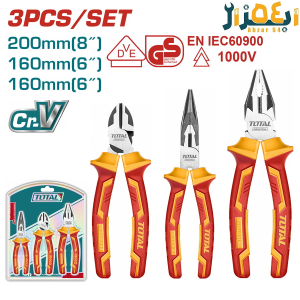 ست 3 پارچه انبردست سیم چین دم باریک فشار قوی صنعتی توتال TOTAL THT2K0302
